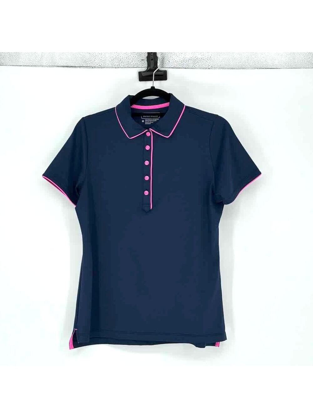 Peter Millar Women's Navy with Pink UPF Golf Short Sleeve Polo Shirt - Size M